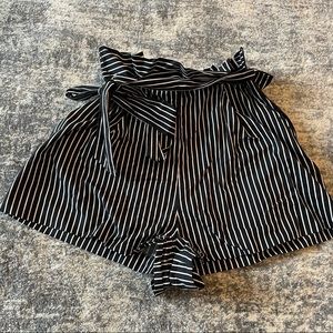 Paper Bag style striped shorts with tie